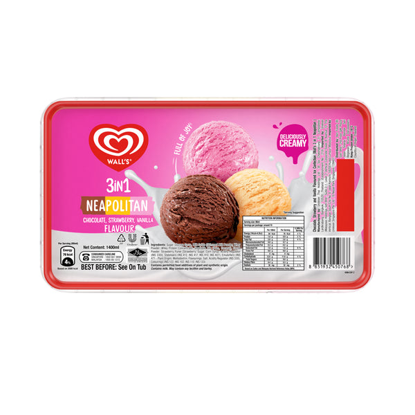 Walls 3 in 1 Neapolitan Ice Cream Tub 1.4L (highest price)