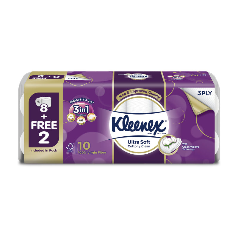 Kleenex Clean Care Toilet Tissue Rolls 8+2 rolls