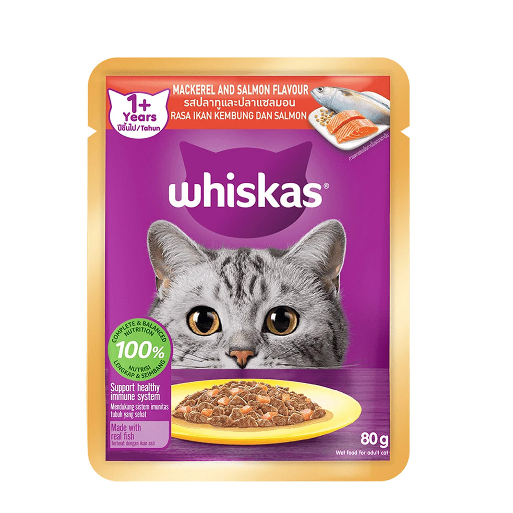 Whiskas Pouch Real Fish Salmon Mackerel 80g