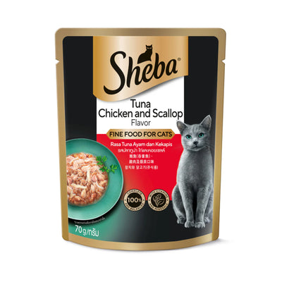 Sheba Pouch Tuna And Chicken With Bonito Flake Flavour Wet Cat Food 70g