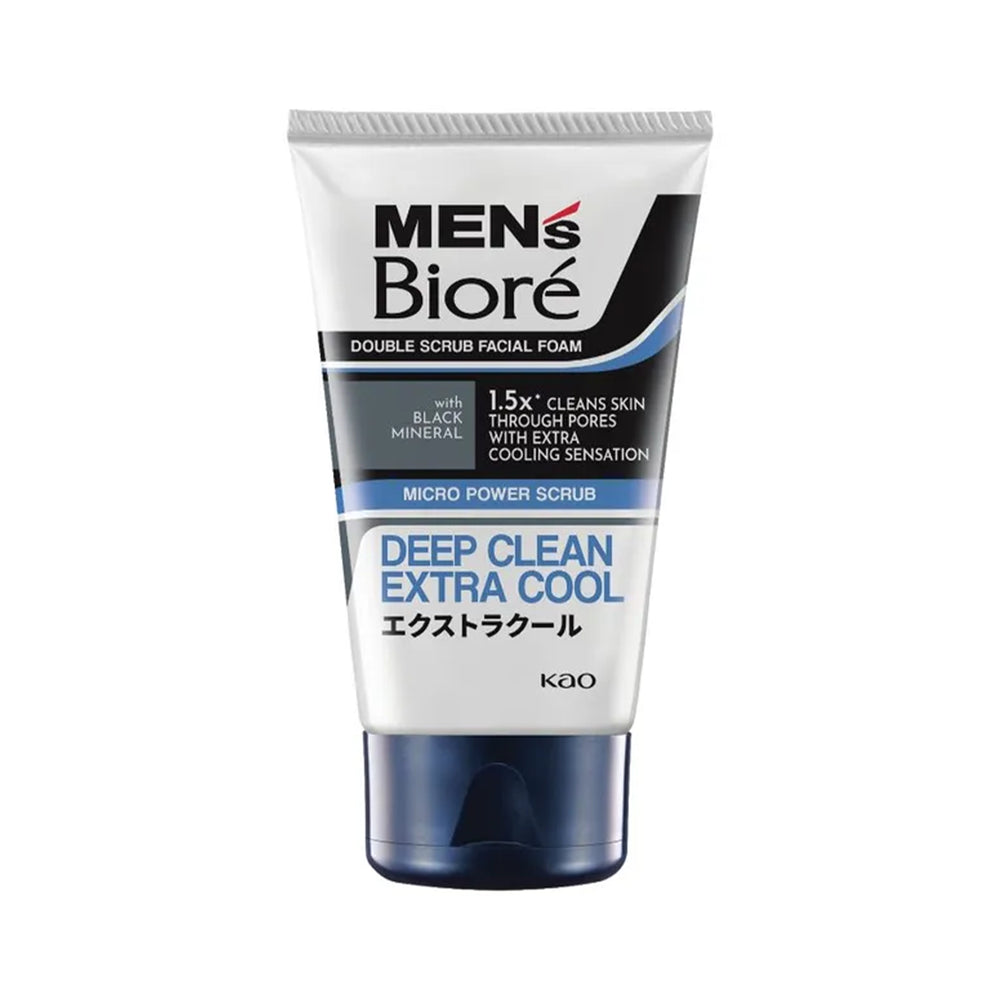 Men's Biore Deep Clean Extra Cool Double Scrub Facial Foam 100g
