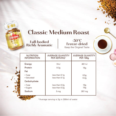 Moccona Classic Medium Roast Intensity 5 Freeze Dried Instant Coffee 50g