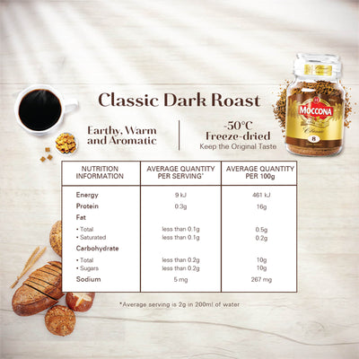 Moccona Classic Dark Roast Intensity 8 Freeze Dried Instant Coffee 200g