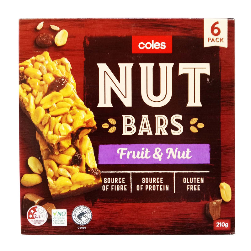 Coles 6 Nut Bars Fruit and Nut Cereal Bar 210g