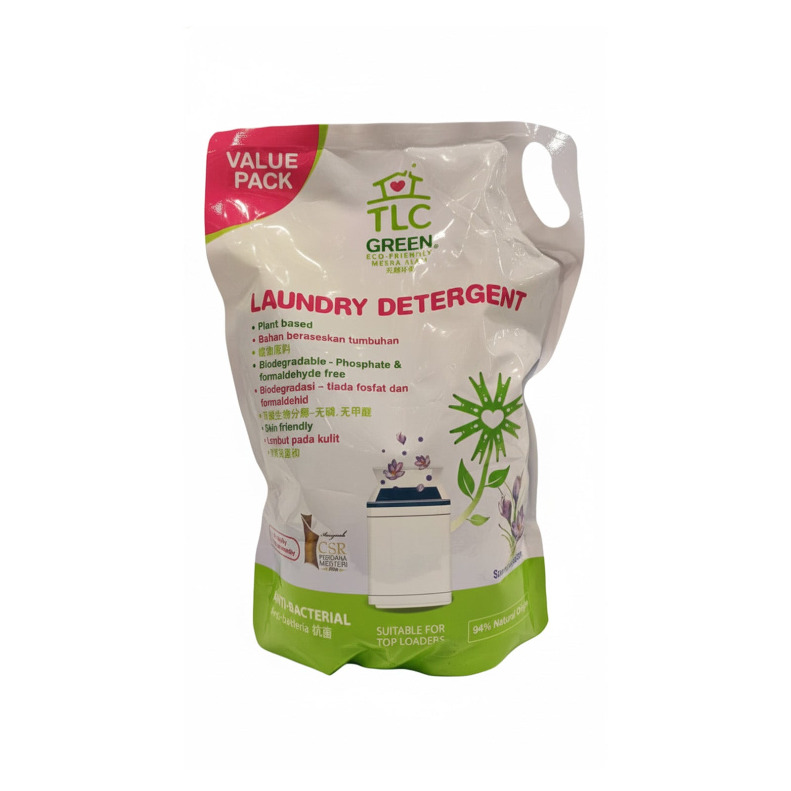 TLC Green Laundry Detergent Spring Blossom Refill 1.8L