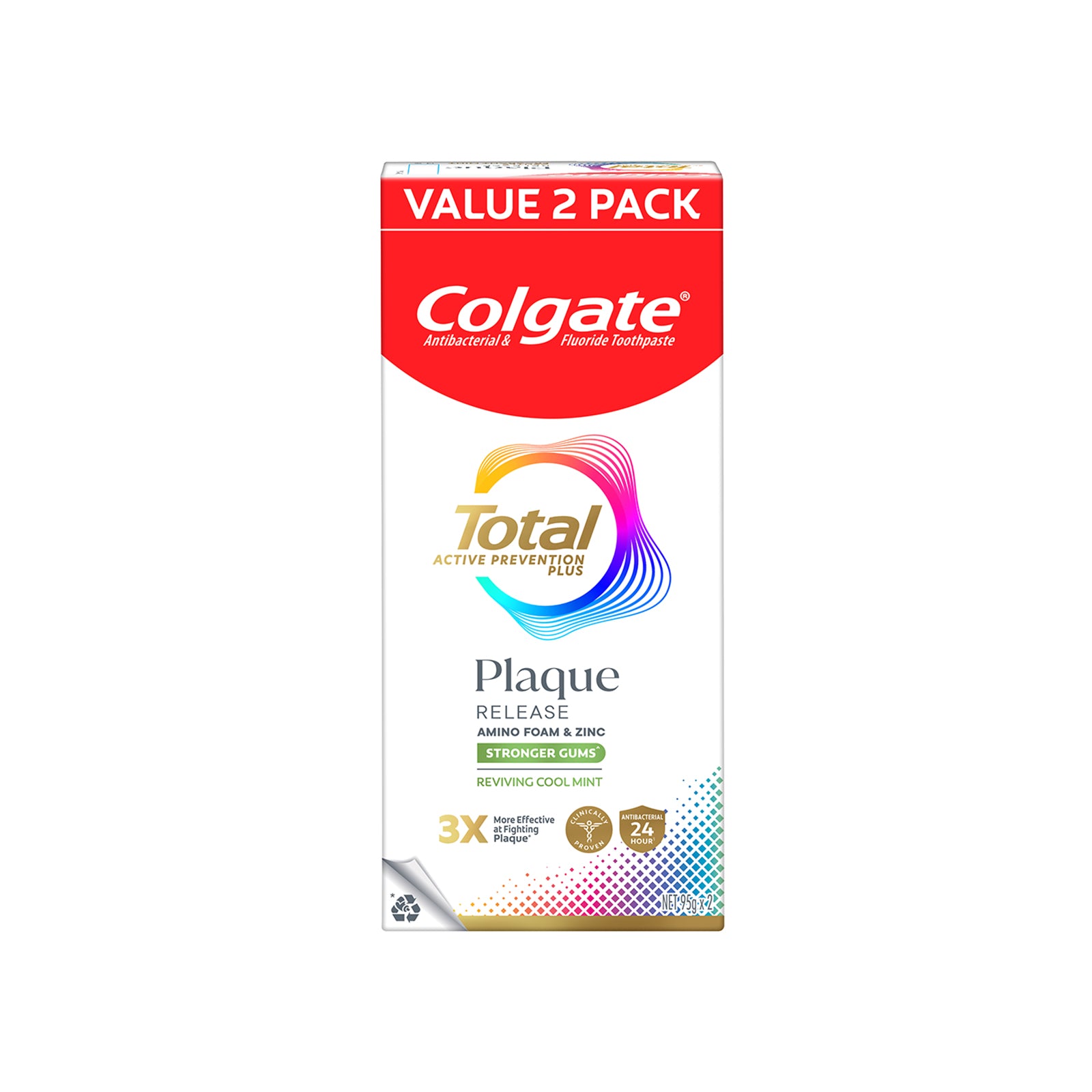 Colgate Total Plaque Release Reviving Cool Mint Toothpaste 95g x 2