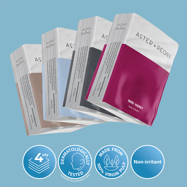 Aster & Peony Mini Hanky Tissue 4 ply 8 sheets x 12 (highest price)