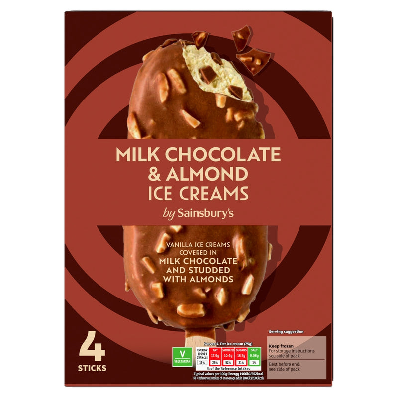 Sainsbury's Milk Chocolate and Almond Ice Cream Sticks 110ml x 4