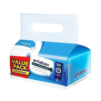 Antabax 3 In 1 Antibacterial Cleansing Wipes 10pcs x 4
