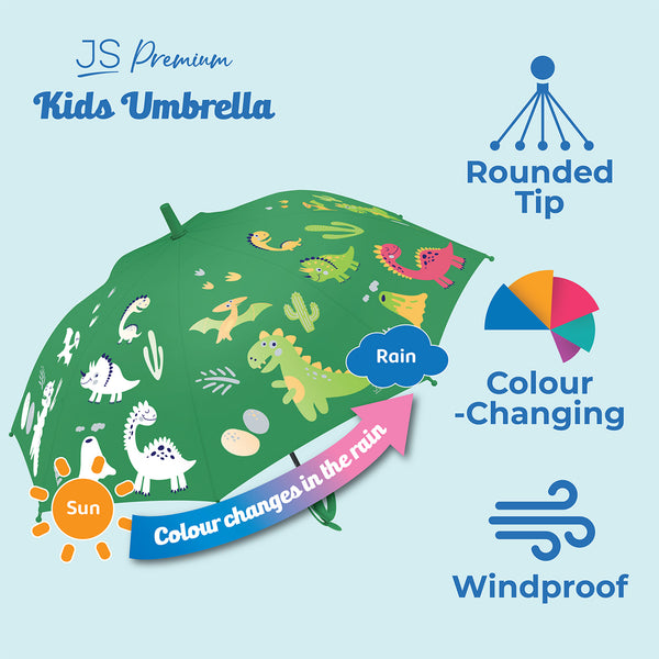 JS Premium Kids Umbrella Green Dinosaur 1unit