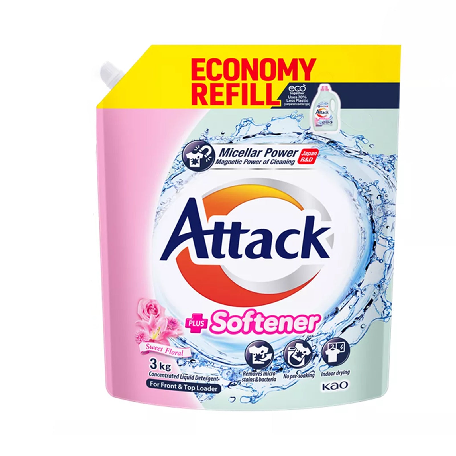 Attack Detergent with Softener Liquid Refill 3kg