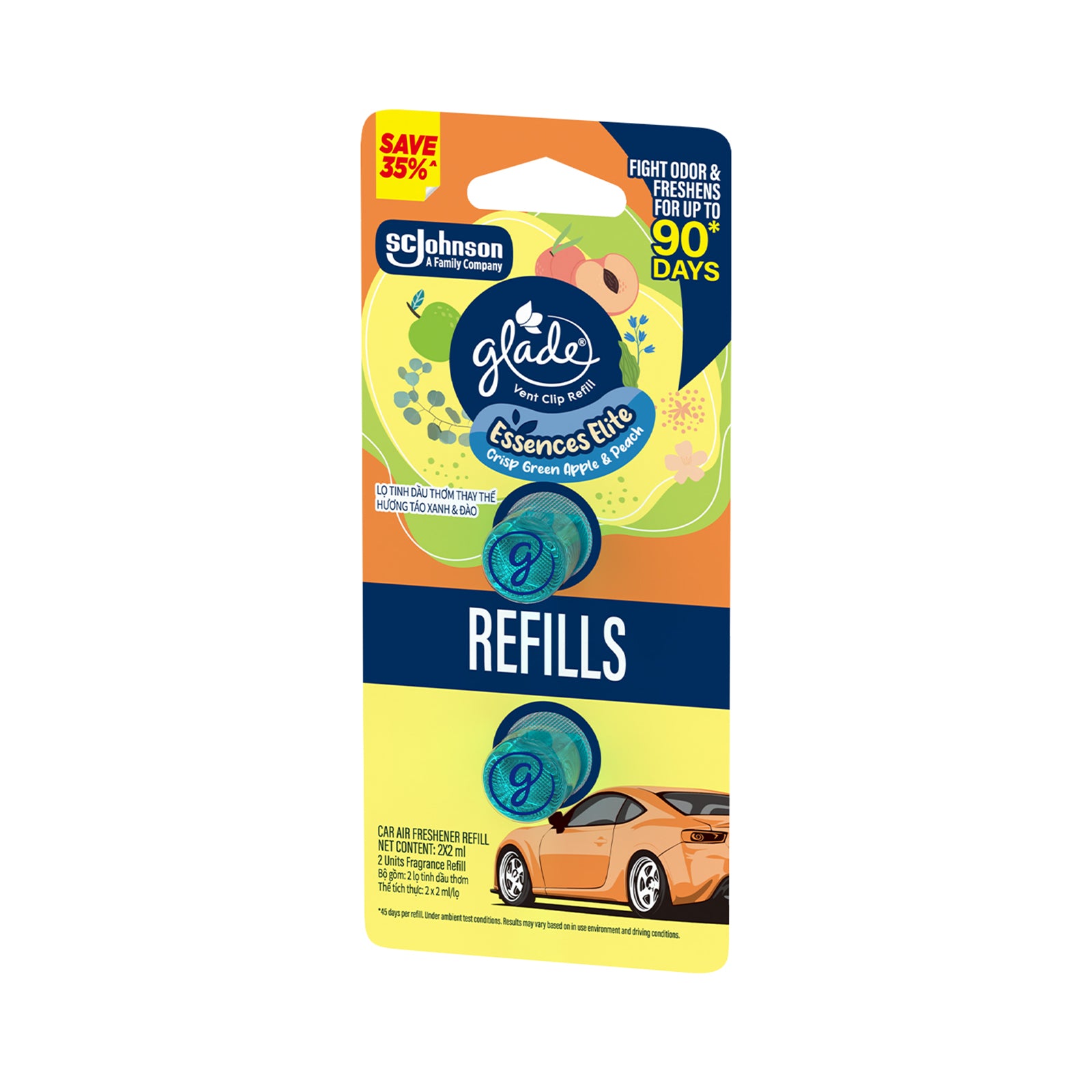 Glade Vent Clip Apple and Peach Refill 2ml x 2