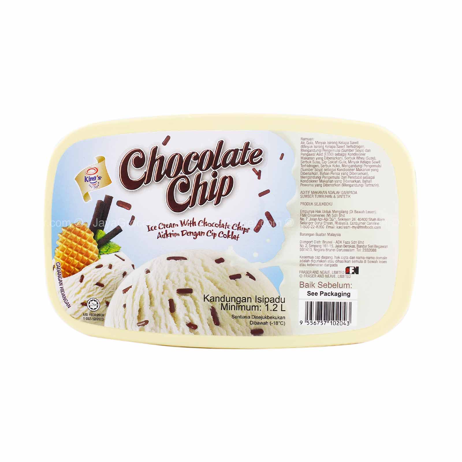 King's Chocolate Chip Ice Cream Tub 1.2L