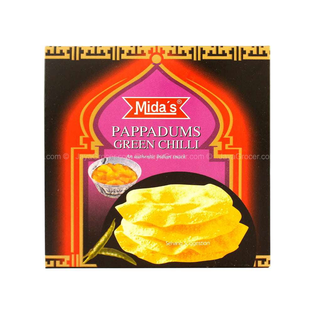 MidaÃ¢â‚¬â„¢s Pappadums Green Chilli 110g