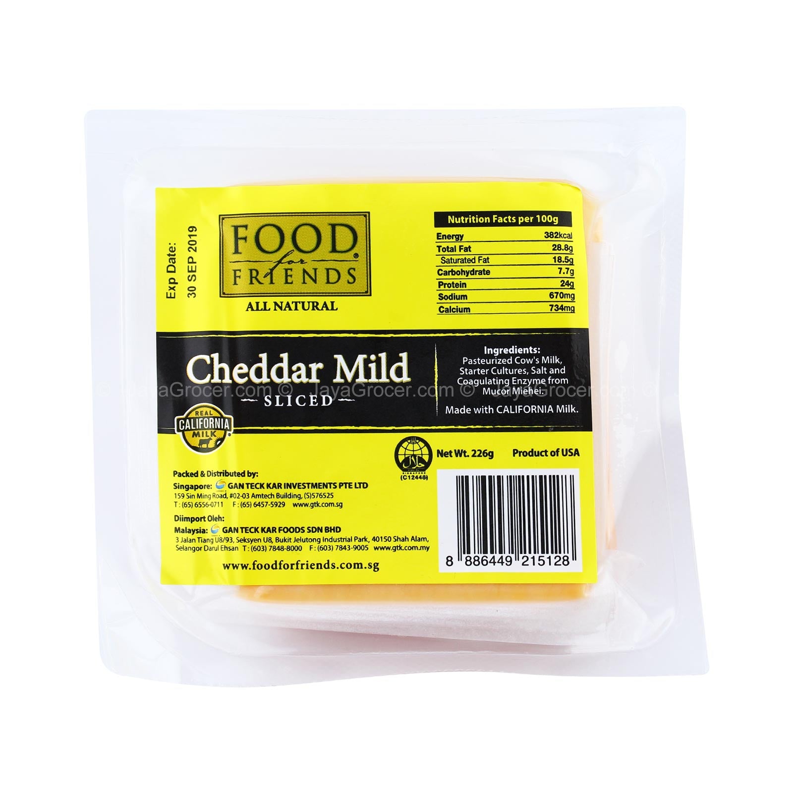 Food for Friends Sliced Cheddar Mild Cheese 226g